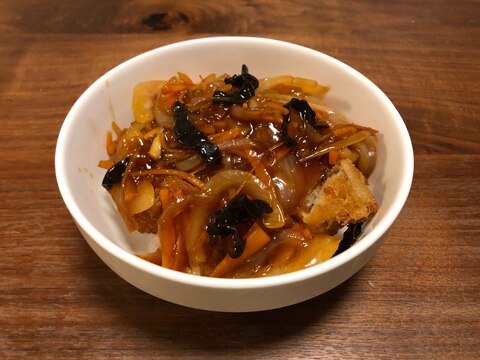 市販の白身魚のフライに野菜の甘酢あんかけ(甘め)